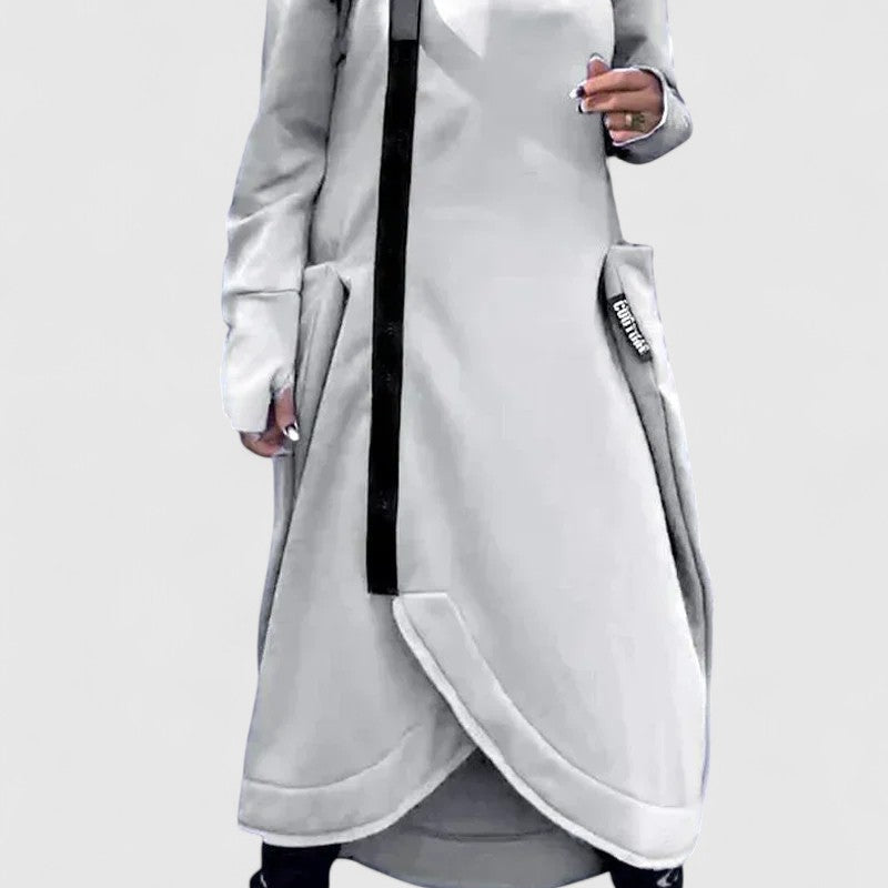 MARIE - Hosszú kabát kapucnival és cipzárral