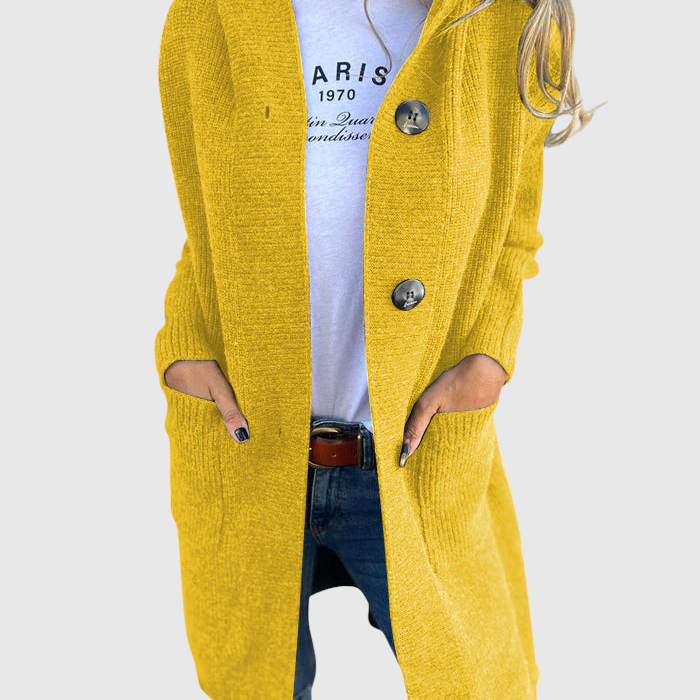 Gizel – Hosszú kötött kabát kapucnival