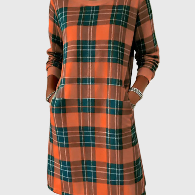 Hosszú Ujjú Kockás Pólóruha