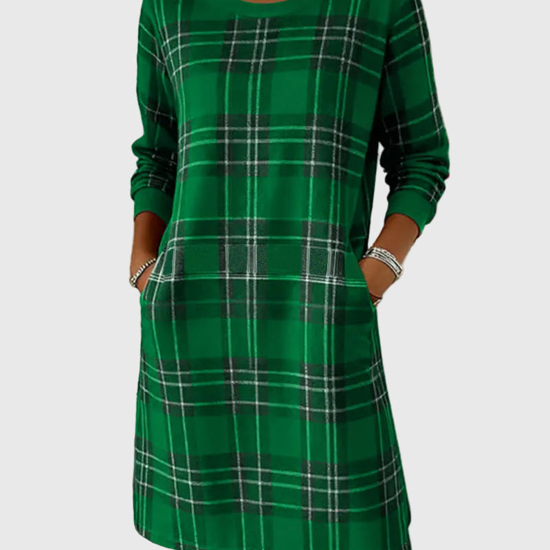 Hosszú Ujjú Kockás Pólóruha