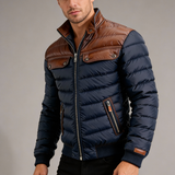 Aleksander - steppelt kék dzseki bőr betétekkel